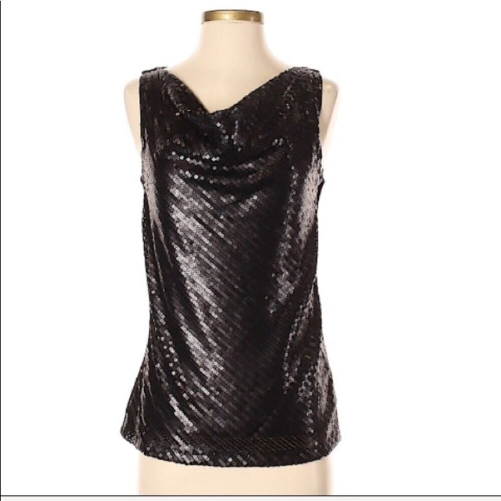 Talbots Black Sequin Cowlneck Sleeveless Tank